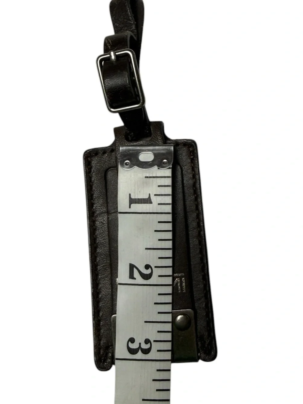 Tumi Black Leather Luggage Tag with Silver Hardware